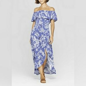 Xhilaration Blue Floral Off The Shoulder Dress